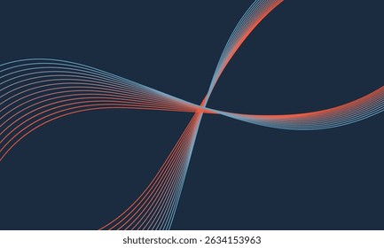 Abstract glowing wave lines on dark blue background. Dynamic wave pattern. Modern flowing wavy lines. Futuristic technology concept. Suit for banner, poster, cover, brochure, flyer, website