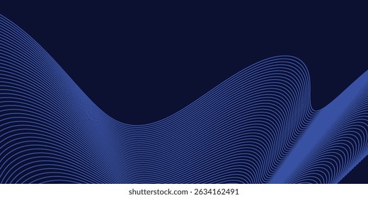 Abstract glowing wave lines on dark blue background. Dynamic wave pattern. Modern flowing wavy lines. Futuristic technology concept. Vector illustration