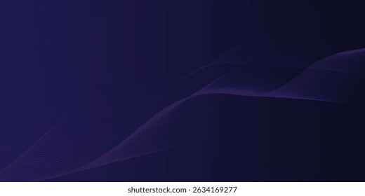 Abstract glowing wave lines on dark blue background. Dynamic wave pattern. Modern flowing wavy lines. Futuristic technology concept. Suit for banner, poster, cover, brochure, flyer, website