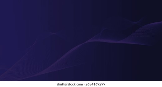 Abstract glowing wave lines on dark blue background. Dynamic wave pattern. Modern flowing wavy lines. Futuristic technology concept. Suit for banner, poster, cover, brochure, flyer, website