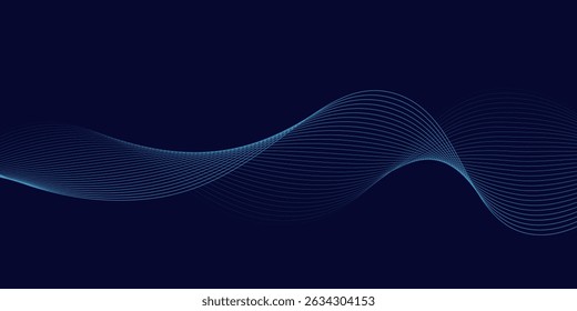 Abstract glowing wave lines on dark blue background. Dynamic wave pattern. Modern flowing wavy lines. Futuristic technology concept.