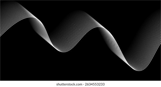 Abstract glowing wave lines on black background. Dynamic wave pattern. Modern flowing wavy lines. Futuristic technology concept. Suit for banner, poster, cover, brochure, flyer, website