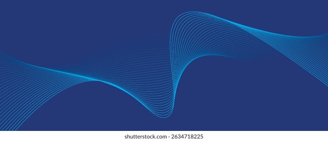 Abstract glowing wave lines on dark blue background. Dynamic wave pattern. Modern flowing wavy lines. Futuristic technology concept.
