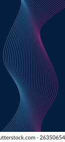 Líneas de onda brillantes Abstractas sobre fondo azul oscuro. Patrón de onda dinámica. Líneas onduladas que fluyen modernas. Concepto de tecnología futurista. Traje para el Anuncio, cartel, cubierta, folleto, volante, Sitio web