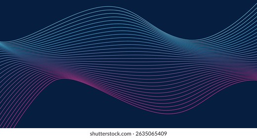 Abstract glowing wave lines on dark blue background. Dynamic wave pattern. Modern flowing wavy lines. Futuristic technology concept. Suit for banner, poster, cover, brochure, flyer, website