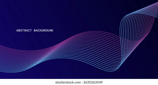Abstract glowing wave lines on dark blue background. Dynamic wave pattern. Modern flowing wavy lines. Futuristic technology concept. Suit for banner, poster, cover, brochure, flyer, website