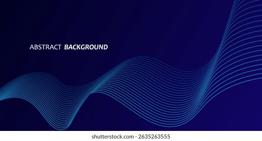 Linhas de onda brilhantes abstratas em fundo azul escuro. Padrão de onda dinâmico. Modernas linhas onduladas fluindo.
