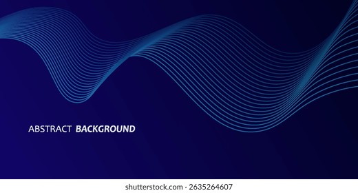 Abstract glowing wave lines on dark blue background. Dynamic wave pattern. Modern flowing wavy lines. Futuristic technology concept.