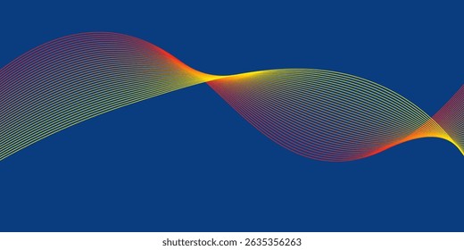 Abstract glowing wave lines on dark blue background. Dynamic wave pattern. Modern flowing wavy lines. Futuristic technology concept. Suit for banner, poster, cover, brochure, flyer, website. eps 10