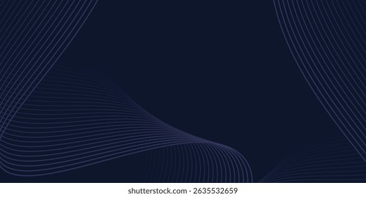 Abstract glowing wave lines on dark blue background. Dynamic wave pattern. Modern flowing wavy lines. Futuristic technology concept. Suit for banner, poster, cover, brochure, flyer, website
