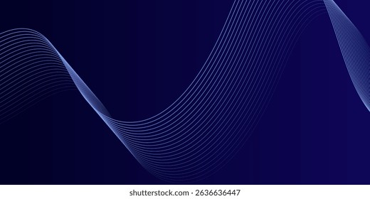 Abstract glowing wave lines on dark blue background. Dynamic wave pattern. Modern flowing wavy lines. Futuristic technology concept. Suit for banner, poster, cover, brochure, flyer, website