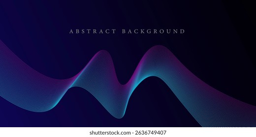 Abstract glowing wave lines on dark blue background. Dynamic wave pattern. Modern flowing wavy lines. Futuristic technology concept. Suit for banner, poster, cover, brochure, flyer, website