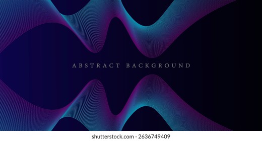 Abstract glowing wave lines on dark blue background. Dynamic wave pattern. Modern flowing wavy lines. Futuristic technology concept. Suit for banner, poster, cover, brochure, flyer, website
