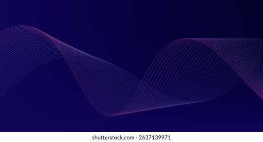 Abstract glowing wave lines on dark blue background. Dynamic wave pattern. Modern flowing wavy lines. Futuristic technology concept. Suit for banner, poster, cover, brochure, flyer, website