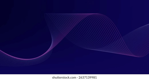 Abstract glowing wave lines on dark blue background. Dynamic wave pattern. Modern flowing wavy lines. Futuristic technology concept. Suit for banner, poster, cover, brochure, flyer, website
