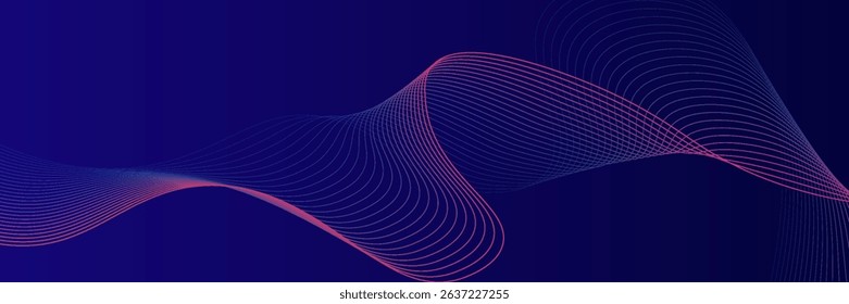 Abstract glowing wave lines on dark blue background. Dynamic wave pattern. Modern flowing wavy lines. Futuristic technology concept