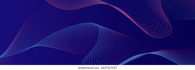 Abstract glowing wave lines on dark blue background. Dynamic wave pattern. Modern flowing wavy lines. Futuristic technology concept