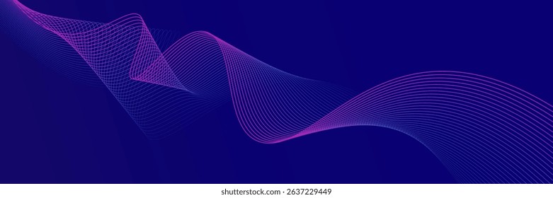 Abstract glowing wave lines on dark blue background. Dynamic wave pattern. Modern flowing wavy lines. Futuristic technology concept