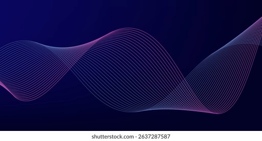 Abstract glowing wave lines on dark blue background. Dynamic wave pattern. Modern flowing wavy lines. Futuristic technology concept. Suit for banner, poster, cover, brochure, flyer, website