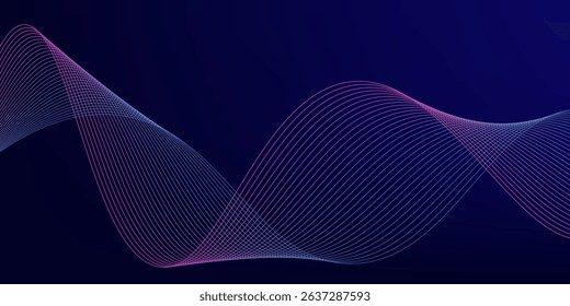 Abstract glowing wave lines on dark blue background. Dynamic wave pattern. Modern flowing wavy lines. Futuristic technology concept. Suit for banner, poster, cover, brochure, flyer, website