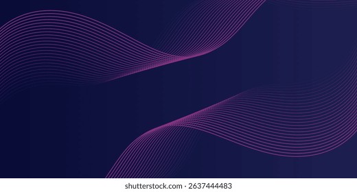 Abstract glowing wave lines on dark blue background. Dynamic wave pattern. Modern flowing wavy lines. Futuristic technology concept. Suit for banner, poster, cover, brochure, flyer, website
