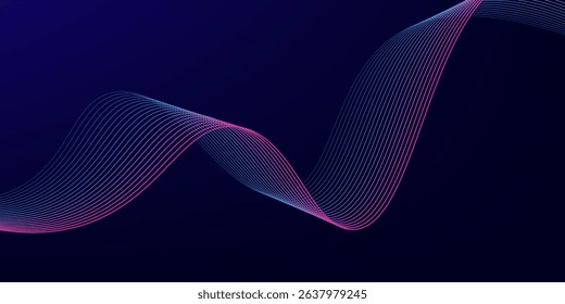 Abstract glowing wave lines on dark blue background. Dynamic wave pattern. Modern flowing wavy lines. Futuristic technology concept. Suit for banner, poster, cover, brochure, flyer, website
