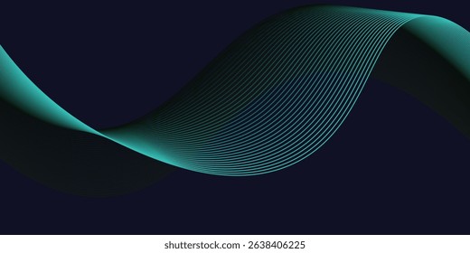Abstract glowing wave lines on dark blue background. Dynamic wave pattern. Modern flowing wavy lines. Futuristic technology concept. Suit for banner, poster, cover, brochure, flyer, website.Eps10