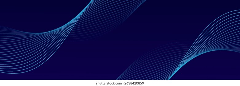 Abstract glowing wave lines on dark blue background. Dynamic wave pattern. Modern flowing wavy lines. Futuristic technology concept.
