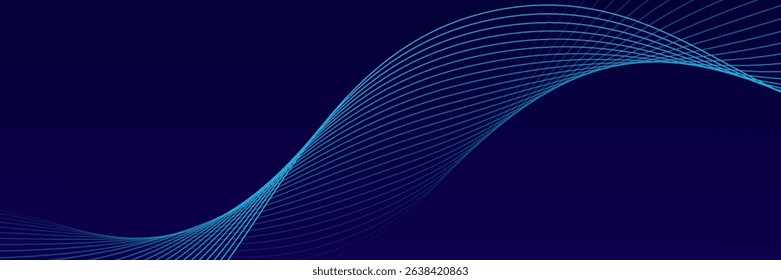 Abstract glowing wave lines on dark blue background. Dynamic wave pattern. Modern flowing wavy lines. Futuristic technology concept.