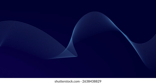Abstract glowing wave lines on dark blue background. Dynamic wave pattern. Modern flowing wavy lines. Futuristic technology concept.