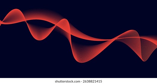 Abstract glowing wave lines on dark blue background. Dynamic wave pattern. Modern flowing wavy lines. Futuristic technology concept. Suit for banner, poster, cover, brochure, flyer, website, vector 
