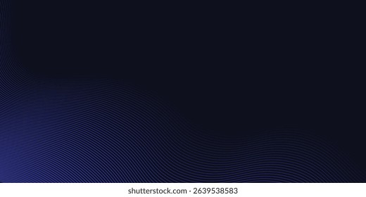 Abstract glowing wave lines on dark blue background. Dynamic wave pattern. Modern flowing wavy lines. Futuristic technology concept. Suit for banner, poster, cover, brochure modern arts blue