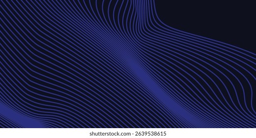 Abstract glowing wave lines on dark blue background. Dynamic wave pattern. Modern flowing wavy lines. Futuristic technology concept. Suit for banner, poster, cover, brochure modern arts blue