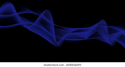 Abstract glowing wave lines on dark blue background. Dynamic wave pattern. Modern flowing wavy lines. Futuristic technology concept. Suit for banner, poster, cover, brochure, flyer, website.vector