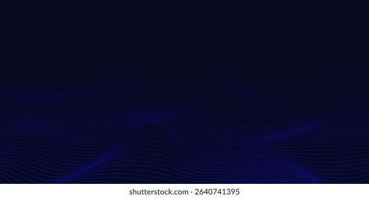 Abstract glowing wave lines on dark blue background. Dynamic wave pattern. Modern flowing wavy lines. Futuristic technology concept. Suit for banner, cover, brochure, flyer.