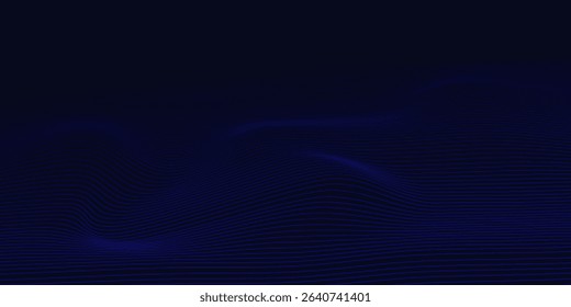 Abstract glowing wave lines on dark blue background. Dynamic wave pattern. Modern flowing wavy lines. Futuristic technology concept. Suit for banner, cover, brochure, flyer.