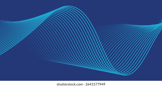 Abstract glowing wave lines on dark blue background. Dynamic wave pattern. Modern flowing wavy lines. Futuristic technology modern arts