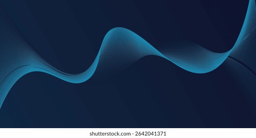 Abstract glowing wave lines on dark blue background. Dynamic wave pattern. Modern flowing wavy lines. Futuristic technology concep