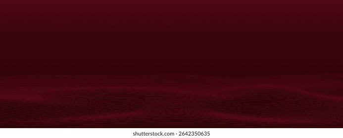 Abstract glowing wave lines on dark red background. Dynamic wave pattern. Modern flowing wavy lines. Futuristic technology concept. Suit for banner, cover, brochure, flyer.