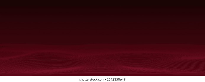 Abstract glowing wave lines on dark red background. Dynamic wave pattern. Modern flowing wavy lines. Futuristic technology concept. Suit for banner, cover, brochure, flyer.