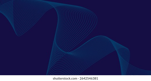 Abstract glowing wave lines on dark blue background. Dynamic wave pattern. Modern flowing wavy lines. 