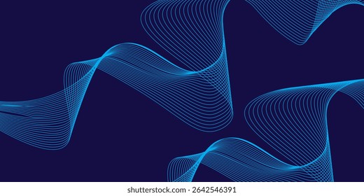 Abstract glowing wave lines on dark blue background. Dynamic wave pattern. Modern flowing wavy lines. Futuristic technology concept.