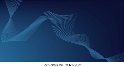 Linhas de onda brilhantes abstratas em fundo azul escuro. Modernas linhas onduladas fluidas
