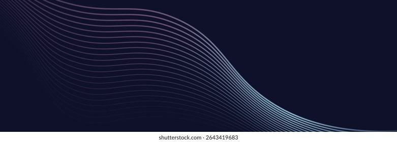Abstract glowing wave lines on dark blue background. Dynamic wave pattern. Modern flowing wavy lines. Futuristic technology concept. Suit for banner, poster, cover, brochure, flyer, website