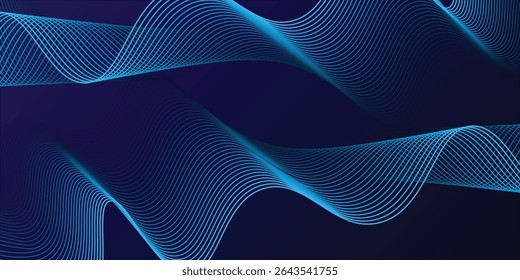 Abstract glowing wave lines on dark blue background. Dynamic wave pattern. Modern flowing wavy lines. Futuristic technology concept. Suit for banner, poster, cover, brochure, flyer modern