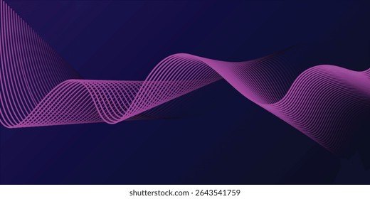 Abstract glowing wave lines on dark blue background. Dynamic wave pattern. Modern flowing wavy lines. Futuristic technology concept. Suit for banner, poster, cover, brochure, flyer modern