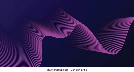 Abstract glowing wave lines on dark blue background. Dynamic wave pattern. Modern flowing wavy lines. Futuristic technology concept. Suit for banner, poster, cover, brochure, flyer modern