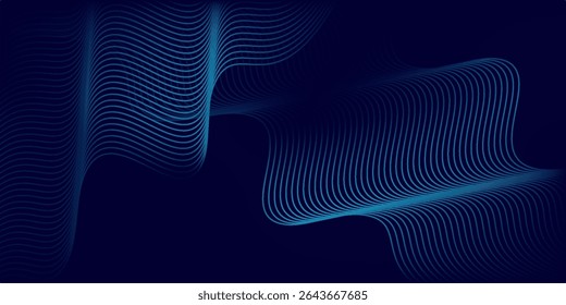 Abstract glowing wave lines on dark blue background. Dynamic wave pattern. simple art flowing good wavy lines. 
