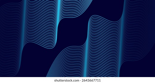 Abstract glowing wave lines on dark blue background. Dynamic wave pattern. simple art flowing wavy lines. 