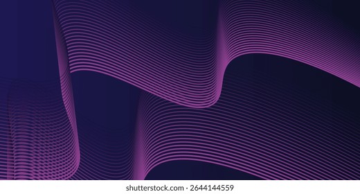 Abstract glowing wave lines on dark blue background. Dynamic wave pattern. Modern flowing wavy lines. Futuristic technology concept. Suit for banner, poster, cover, brochure, flyer modern